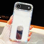 For iPhone Air Rhinestone Glitter TPU 4-corners Anti-fall Phone Case with Holder(Transparent)