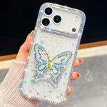 For iPhone 17 Pro Max Diamond Glitter Butterfly Holder Phone Case(Transparent Stars)