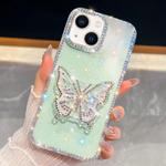For iPhone 14 Diamond Glitter Butterfly Holder Phone Case(Light Green)