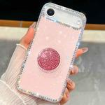 For iPhone 17 Air Diamond Glitter Diamond Round Holder Phone Case(Light Pink)