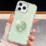 For iPhone 16 Pro Max Diamond Glitter Diamond Round Holder Phone Case(Light Green)