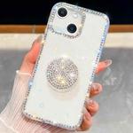 For iPhone 15 Diamond Glitter Diamond Round Holder Phone Case(White)