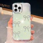 For iPhone 13 Pro Max Diamond Glitter Bow-knot Four-Corner Shockproof Phone Case(Light Green)