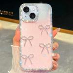 For iPhone 15 Diamond Glitter Bow-knot Four-Corner Shockproof Phone Case(Light Pink)