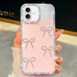 For iPhone 16 Diamond Glitter Bow-knot Four-Corner Shockproof Phone Case(Light Pink)