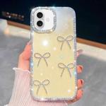 For iPhone 16 Plus Diamond Glitter Bow-knot Four-Corner Shockproof Phone Case(Light Yellow)