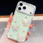 For iPhone 17 Pro Max Diamond Glitter Pearl Butterfly Four-Corner Shockproof Phone Case(Light Green)