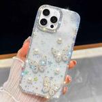 For iPhone 15 Pro Diamond Glitter Pearl Butterfly Four-Corner Shockproof Phone Case(Transparent Stars)