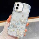 For iPhone 16 Plus Diamond Glitter Pearl Butterfly Four-Corner Shockproof Phone Case(Transparent Stars)