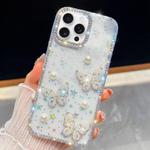 For iPhone 16 Pro Max Diamond Glitter Pearl Butterfly Four-Corner Shockproof Phone Case(Transparent Stars)