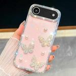 For iPhone 17 Air Diamond Glitter Pearl Butterfly Four-Corner Shockproof Phone Case(Light Pink)