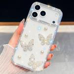 For iPhone 17 Pro Diamond Glitter Pearl Butterfly Four-Corner Shockproof Phone Case(Transparent)