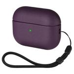 For AirPods Pro Simple Solid Color Soft Leather Texture TPU Earphone Protective Cover with Strap(Purple)