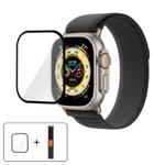 For Apple Watch Series 10 46mm Wild Path Loop Nylon Watch Band with 3D Curved Film(Black Gray)