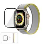 For Apple Watch Series 9 / 8 / 7 45mm Wild Path Loop Nylon Watch Band with 3D Curved Film(Yellow Beige)