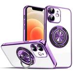 For iPhone 12 Colorful 360 Invisible Ring MagSafe Phone Case(Purple)