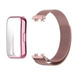 For Huawei Band 10 / 9 / 8 Full Coverage TPU Protective Cover Milanese Magnetic Metal Watch Band(Rose Pink)