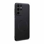 For Samsung Galaxy S25 Ultra 5G Plain Leather MagSafe Shockproof Phone Case(Black)