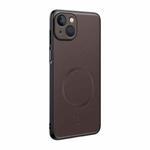 For iPhone 15 Plus Plain Leather MagSafe Shockproof Phone Case(Brown)
