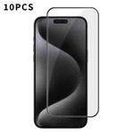 For iPhone 15 Pro Kalebol 10pcs High-Aluminum Screen-Printed Full-Coverage Anti-Fingerprint Black-Bordered HD Tempered Glass Film