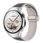 For Huawei Watch 5 46mm Silicone Hybrid Leather Magnetic Buckle Watch Band(Black Lychee Grain Starlight)