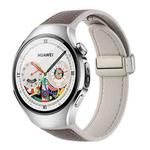 For Huawei Watch 5 46mm Silicone Hybrid Leather Magnetic Buckle Watch Band(Grey Brown Lychee Grain Starlight)