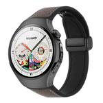 For Huawei Watch 5 46mm Silicone Hybrid Leather Magnetic Buckle Watch Band(Grey Brown Grain Leather Black)