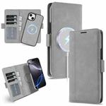 For iPhone 14 Kalebol Strong Magnetic MagSafe Ring 2 In 1 Split Leather Phone Case(Gray)