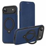 For iPhone Air Knight Shield 360 Rotation Holder MagSafe RFID Leather Phone Case(Blue)