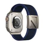 For Apple Watch 46mm / 49mm / 45mm / 44mm Z Shaped Magnetic Clasp Two Color Nylon Watch Band(Dark Blue Light Blue)