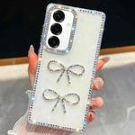 For Samsung Galaxy S24+ 5G Diamond Glitter Dual Bow-knot Shockproof Phone Case(White)