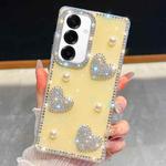 For Samsung Galaxy A56 5G Diamond Glitter Pearl Heart Four-Corner Shockproof Phone Case(Light Yellow)