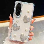 For Samsung Galaxy A36 5G Diamond Glitter Pearl Heart Four-Corner Shockproof Phone Case(Transparent)