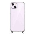 For iPhone 14 Plus Kalebol Minimalist High Transparency Multi Color Lanyard Hole Phone Case(Black)