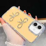 For iPhone 16  Diamond Glitter Dual Bow-knot Shockproof Phone Case(Light Yellow)