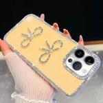 For iPhone 13 Pro Max Diamond Glitter Dual Bow-knot Shockproof Phone Case(Light Yellow)