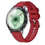 22mm Vertical Stripes Silver Buckle Solid Color Silicone Watch Band(Red)