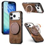 For iPhone 17 Pro Max Retro Leather Rotation Round Holder Phone Case(Brown)