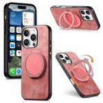 For iPhone 16 Pro Max Retro Leather Rotation Round Holder Phone Case(Pink)