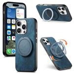 For iPhone 16 Pro Max Retro Leather Rotation Round Holder Phone Case(Blue)