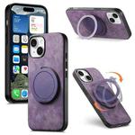 For iPhone 15 Plus Retro Leather Rotation Round Holder Phone Case(Purple)