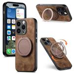 For iPhone 12 Retro Leather Rotation Round Holder Phone Case(Brown)