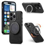 For iPhone 12 Pro Retro Leather Rotation Round Holder Phone Case(Black)