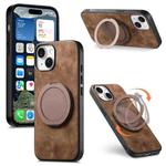 For iPhone 14 Plus Retro Leather Rotation Round Holder Phone Case(Brown)