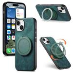 For iPhone 14 Plus Retro Leather Rotation Round Holder Phone Case(Green)