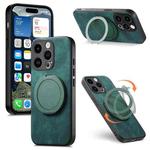 For iPhone 14 Pro Max Retro Leather Rotation Round Holder Phone Case(Green)
