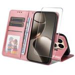 For Xiaomi 15T ENKAY Card Wallet Calf Texture Leather Phone Case with 0.18mm High Aluminum-silicon Glass Film(Pink)