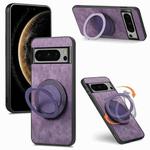 For Google Pixel 8 Retro Leather Rotation Round Holder Phone Case(Purple)