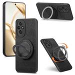 For Honor 200 Pro Retro Leather Rotation Round Holder Phone Case(Black)