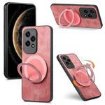 For Honor 200 Lite Global Retro Leather Rotation Round Holder Phone Case(Pink)